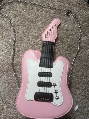 Pink Guitar-Shaped Crossbody Bag